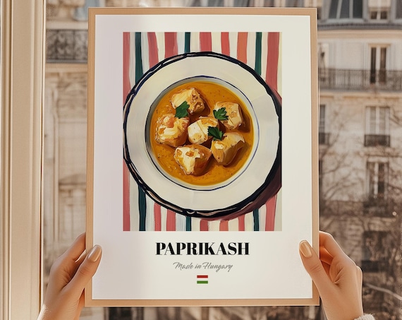 Chicken Paprikash Wall Art Print Poster Hungarian Cuisine Stewed Friend Gift Hungary Restaurant