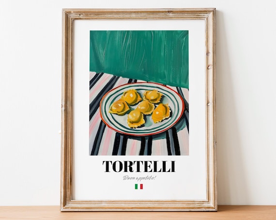 Tortelli Italian Pasta Green Striped Modern Food Wall Poster