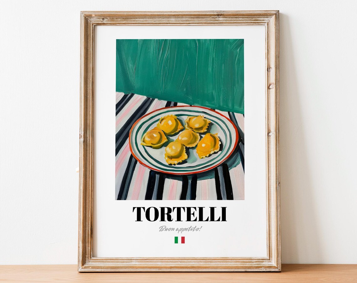 Tortelli Italian Pasta Green Striped Modern Food Wall Poster