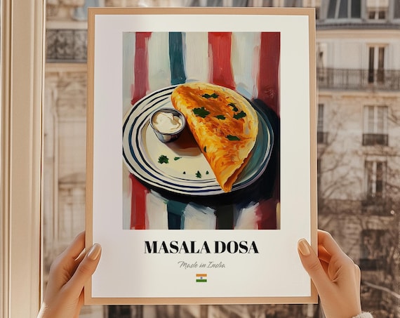 Masala Dosa Indian Savory Crepe Food Illustration Kitchen Art Poster
