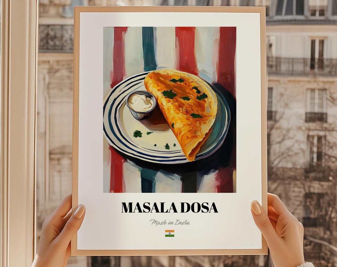 Masala Dosa Indian Savory Crepe Food Illustration Kitchen Art Poster