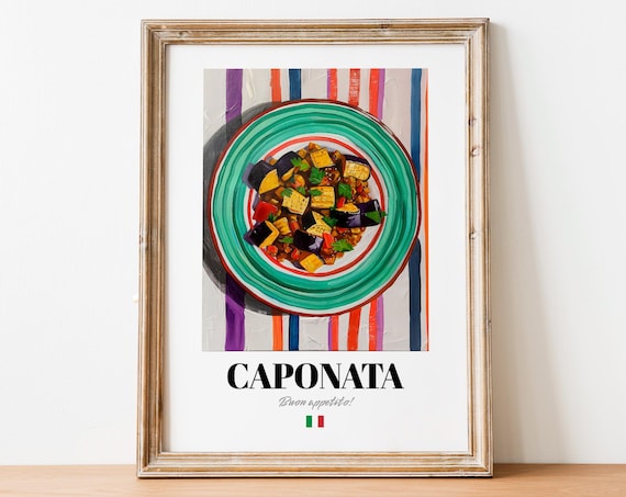 Caponata Sicilian Eggplant Stew Painted Italian Food Dining Poster
