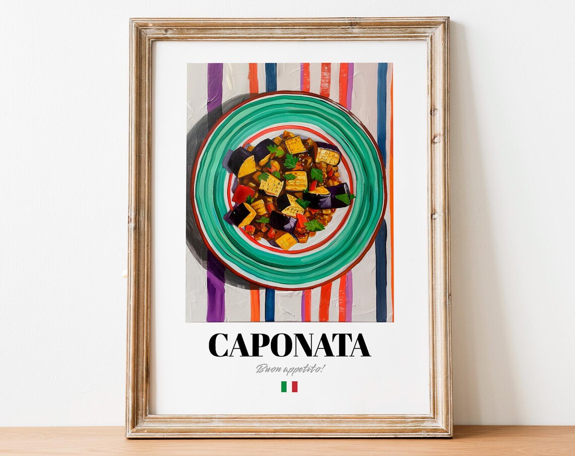 Caponata Sicilian Eggplant Stew Painted Italian Food Dining Poster