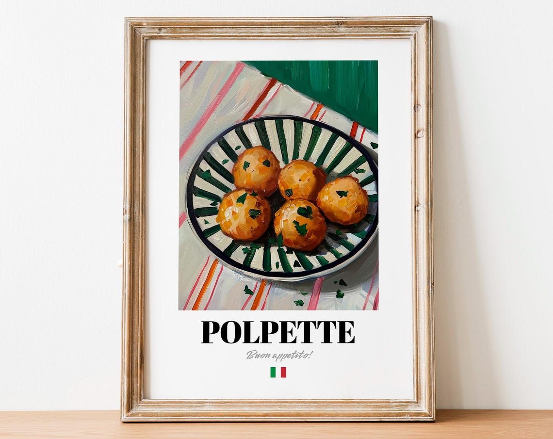 Polpette Italian Meatballs Oil Painting Colorful Kitchen Poster