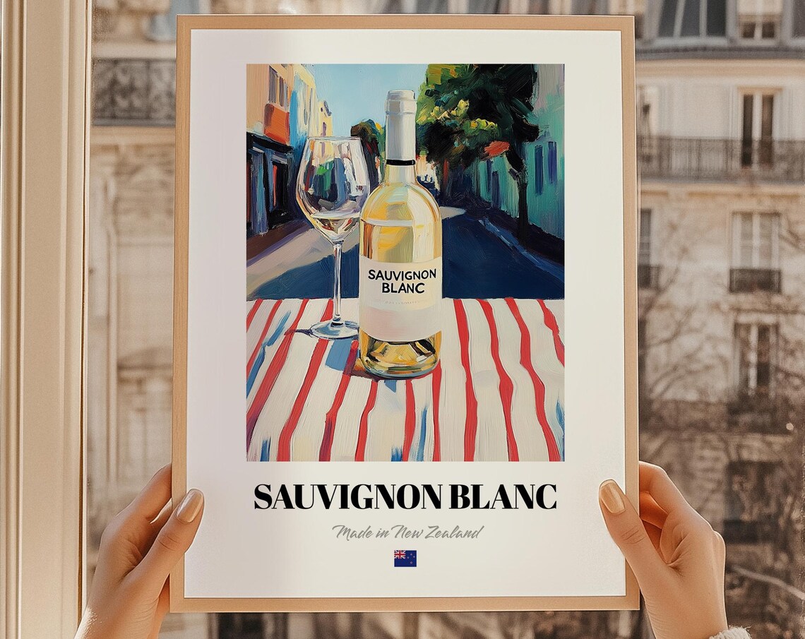 Sauvignon Blanc New Zealand Wine Poster, Bar Decor