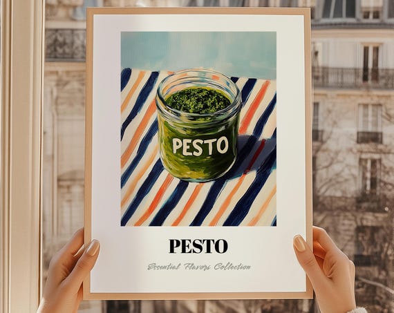 Green Pesto Grocery Print Pantry Sauce Art Chef Gift Restaurant Wall Decor Kitchen