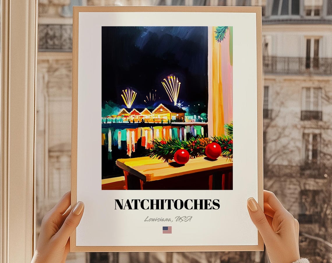 Natchitoches Louisiana Usa Christmas Town Wall Art Print Poster Gift