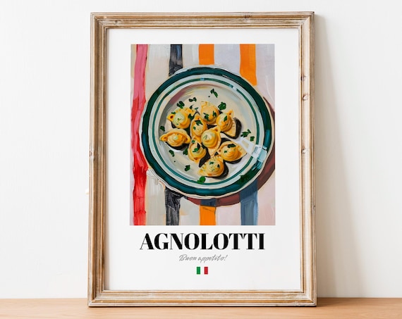 Italian Agnolotti Poster Elegant Pasta Art For Kitchen And Bistro Decor