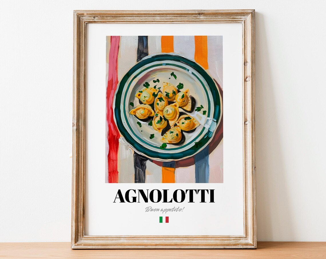 Italian Agnolotti Poster Elegant Pasta Art For Kitchen And Bistro Decor