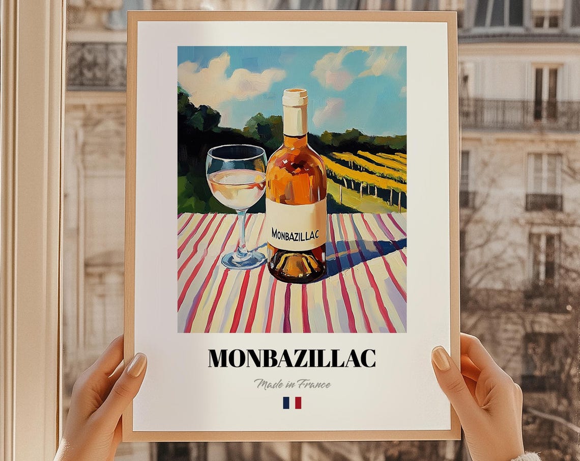 Monbazillac French White Wine Bottle Vineyard Painting Poster