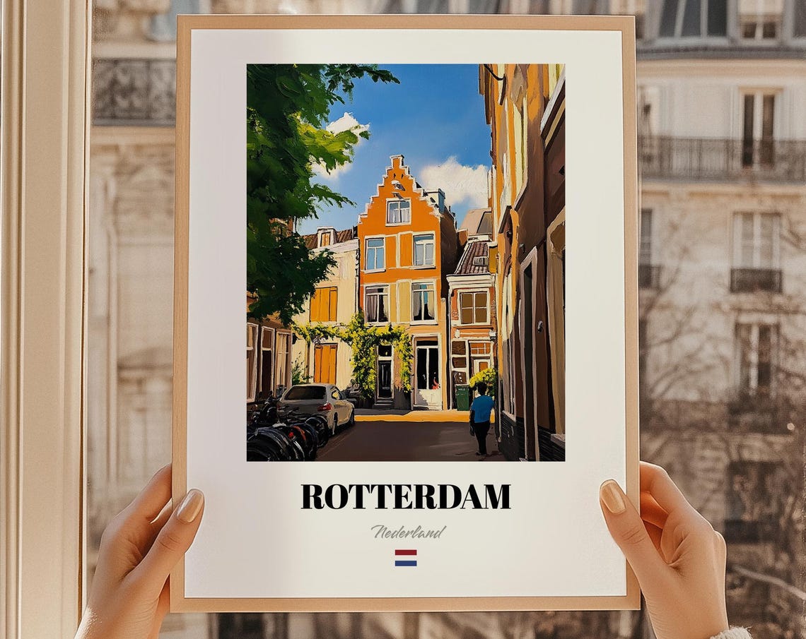 Rotterdam Netherlands Travel Poster Dutch Street Scene Painting Decor