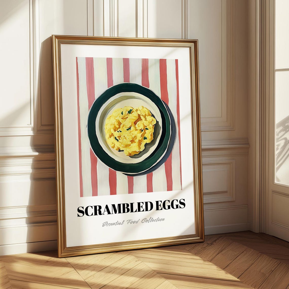 Scrambled Eggs Bowl Painting Pink Striped Breakfast Kitchen Poster