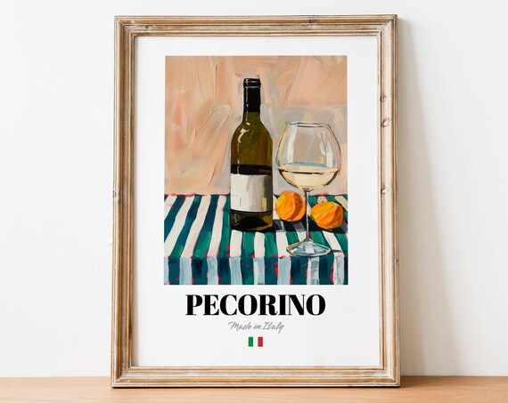 Italian Pecorino Art Print Poster Crisp Wine Artwork For Bars And Cafs