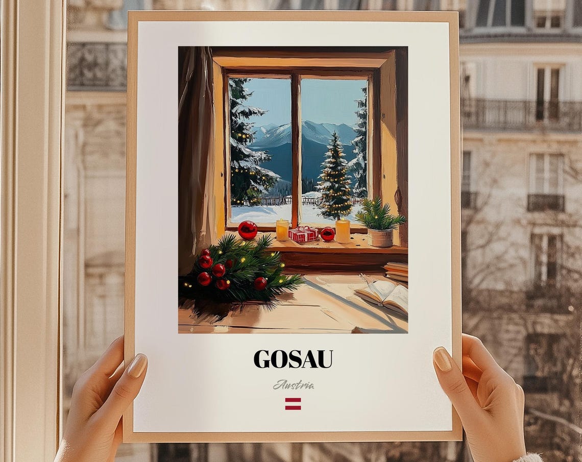 Gosau Austria Christmas Window Garland Alpine Candlelight Poster