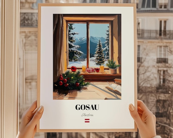 Gosau Austria Christmas Window Garland Alpine Candlelight Poster