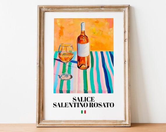 Salice Salentino Rosato Italian Wine Painting Orange Background Still Life Wall Art