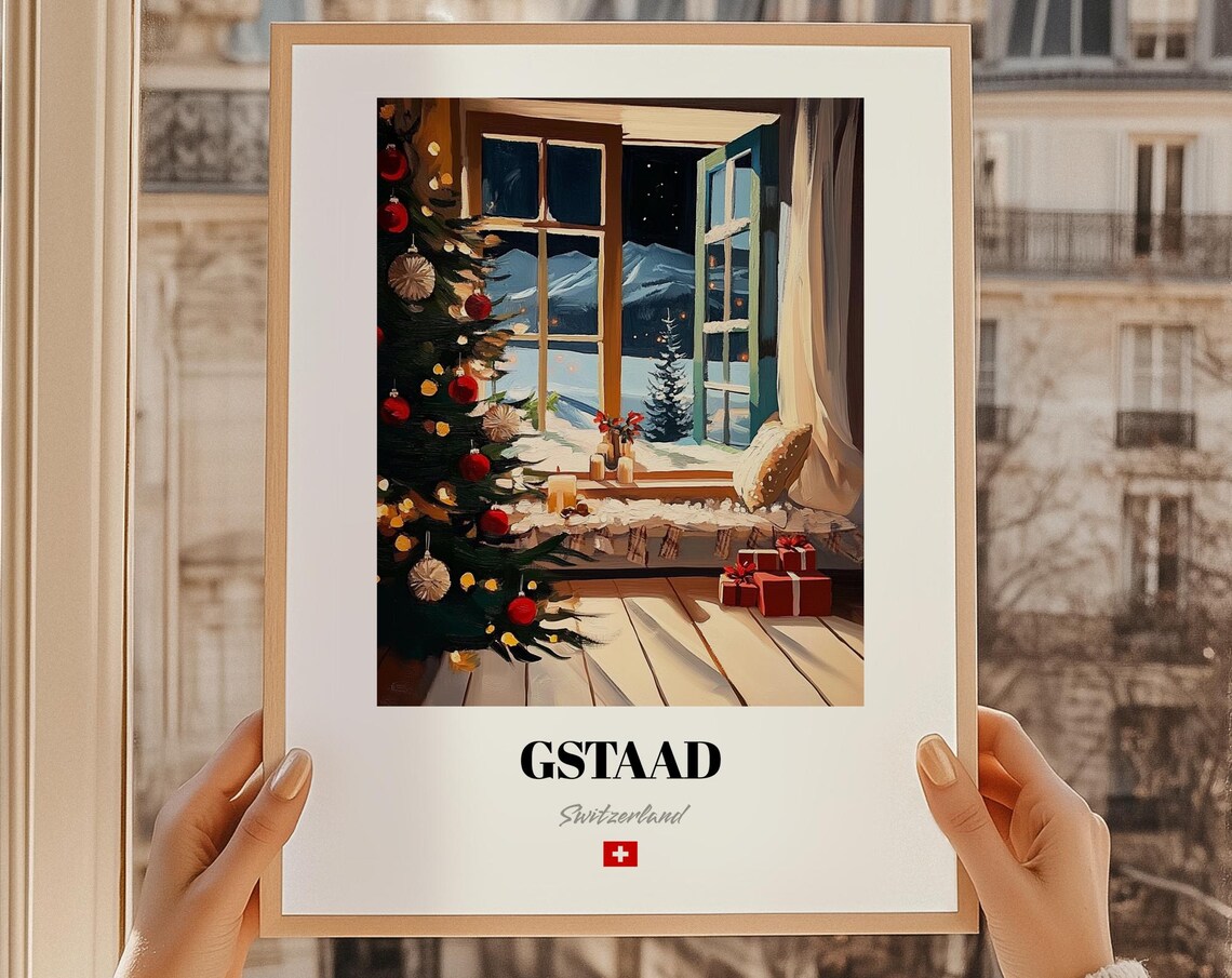 Gstaad Switzerland Ski Resort Wall Art Print Poster Christmas Gift