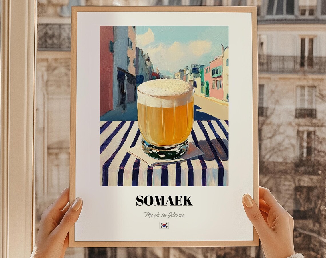 Somaek Made in Korea Retro Beer Mug Street Scene Wall Poster