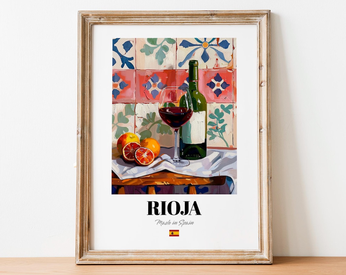 Rioja Spanish Red Wine Still Life Painting Blood Orange Tile Art Poster