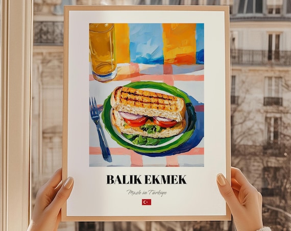 Balik Ekmek Fish Sandwich Made in Turkiye Food Painting Poster