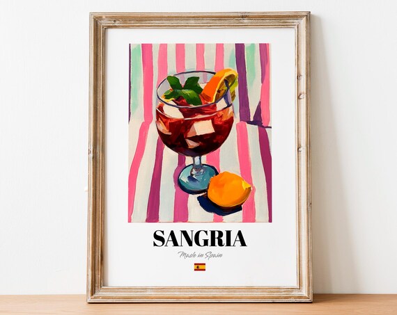 Vintage Sangria Glass Print Poster Cocktail Art For Culinary Spaces