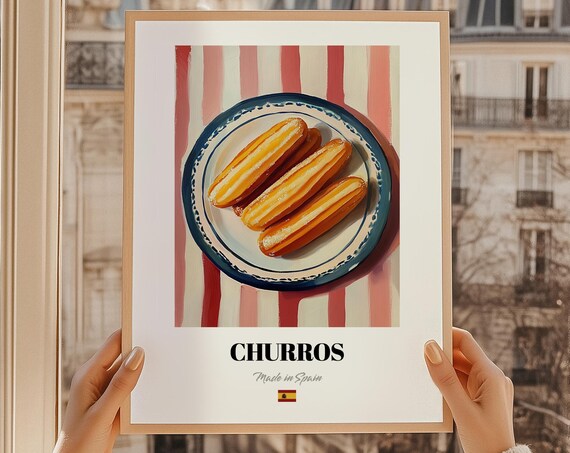 Churros Spanish Dessert Poster Catering Menu Chef Gifts Cute Bakery Print Dining Room