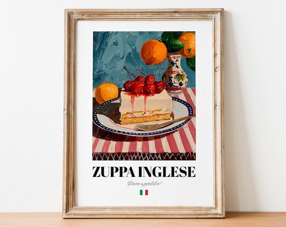 Zuppa Inglese Cherry Trifle Cake Slice Painted Italian Dessert Poster