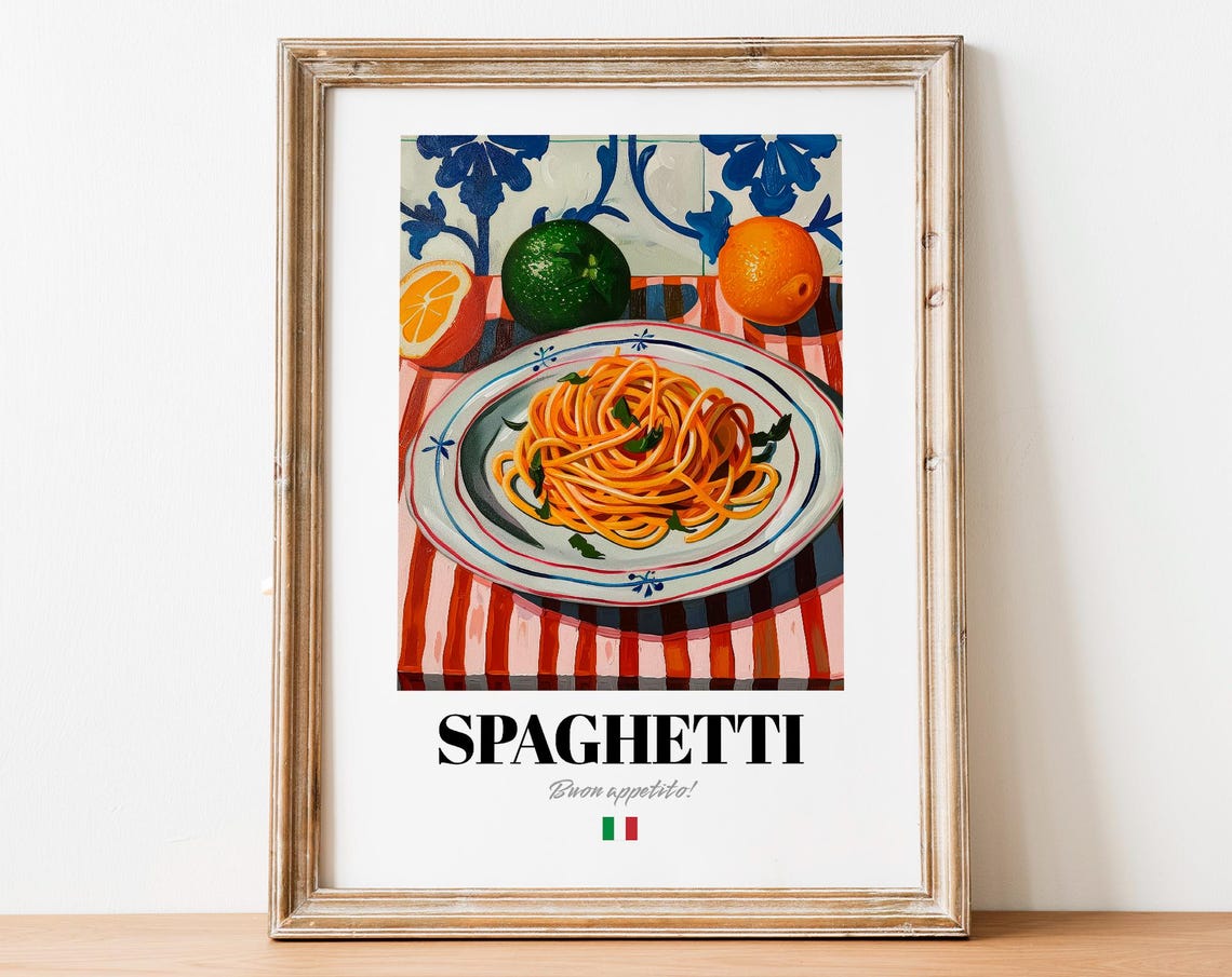Spaghetti Citrus Tile Wall Italian Food Painting Kitchen Art Poster