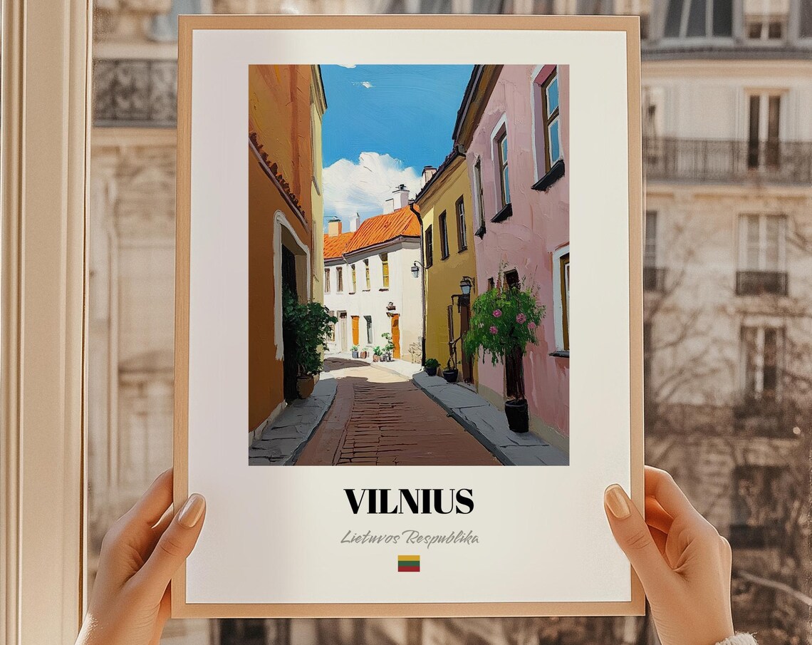 Vilnius Lithuania Oil Painting Old Town Street Travel Poster