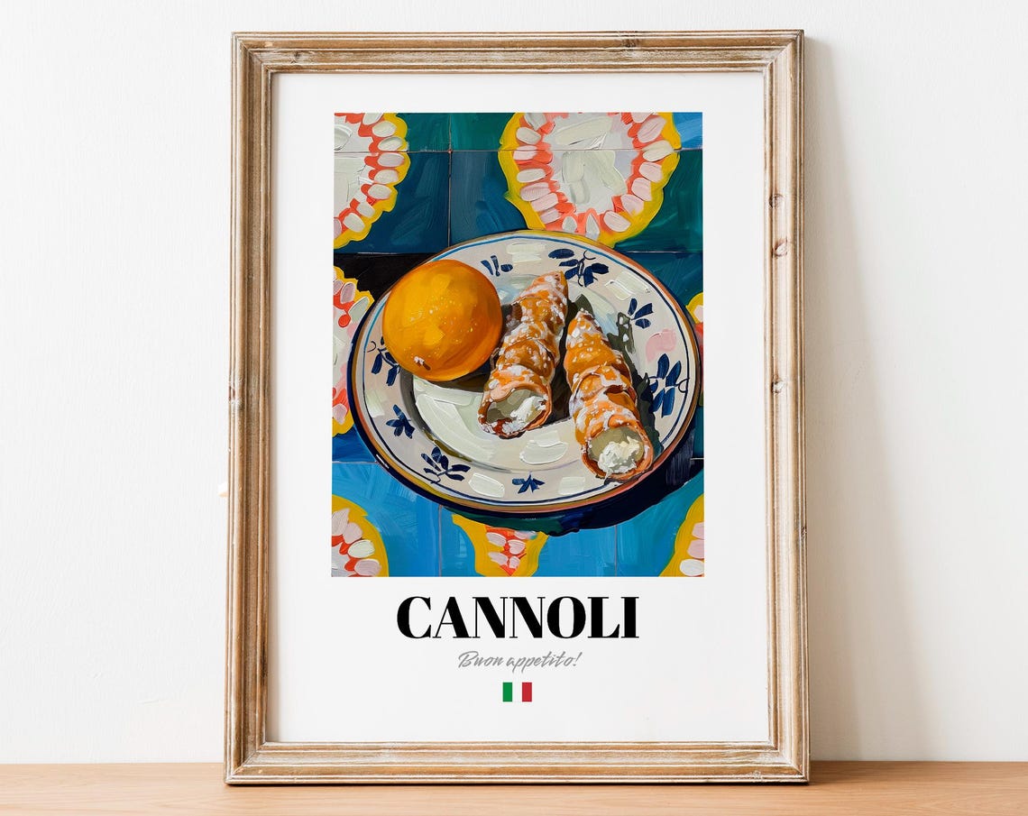 Cannoli Italian Cream Dessert Poster With Lemon On Colorful Tile Art