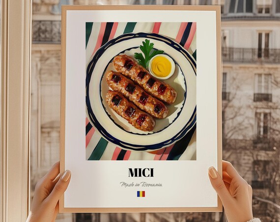 Mici Mititei Wall Art Print Poster Romanian Cuisine Grilled Sausages Friend Gift Romania Restaurant Decor