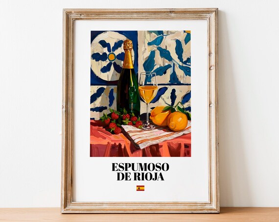 Vintage Espumoso De Rioja Bottle Print Poster Boho Sparkling Wine Art For Homes And Bars