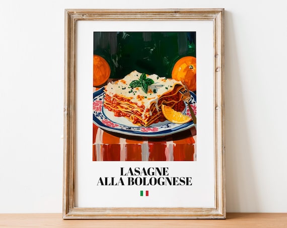 Lasagne Bolognese Cheese Pull Italian Food Painting Kitchen Poster