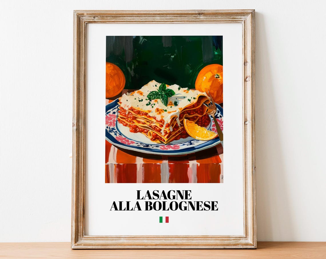Lasagne Bolognese Cheese Pull Italian Food Painting Kitchen Poster