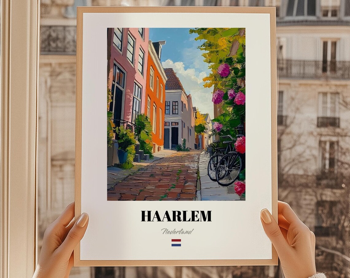 Haarlem Netherlands Poster Dutch Flower Street Bicycle Painting