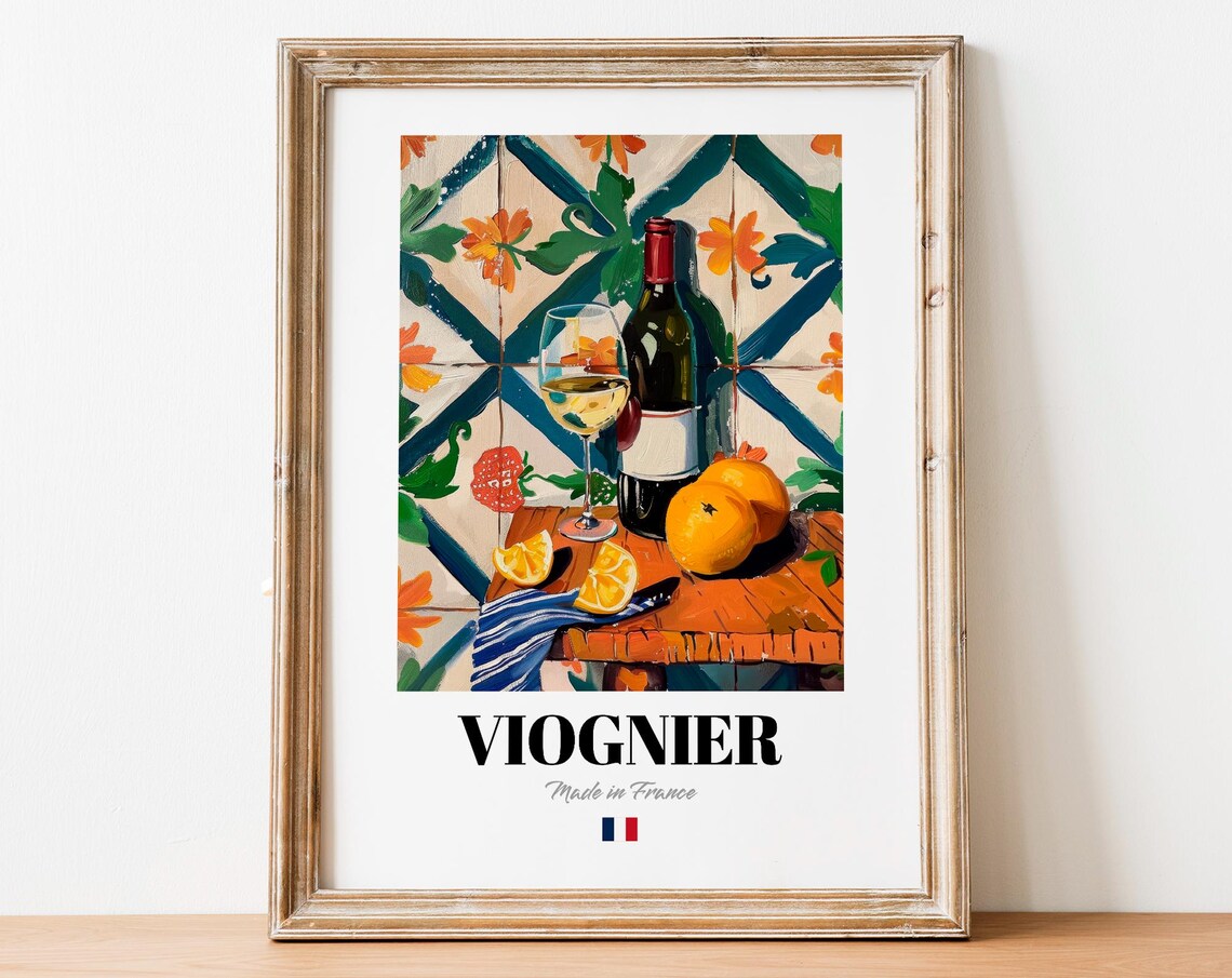 Vintage Viognier Bottle Print Poster Wine Art For Homes And Bars
