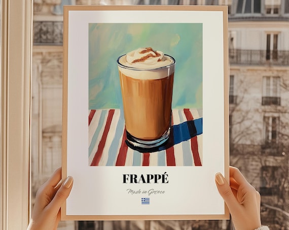 Frappé Greek Iced Coffee Whipped Cream Colorful Kitchen Poster