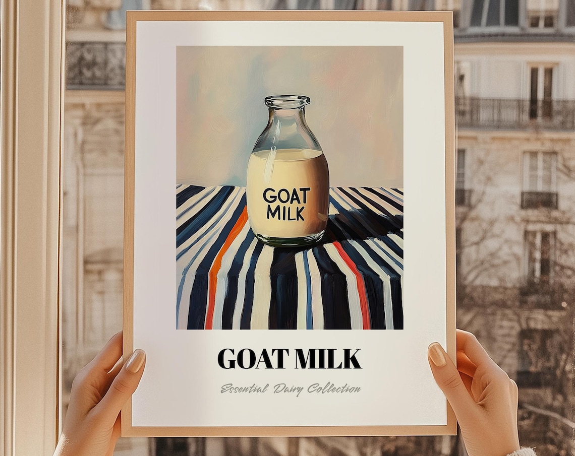 Goat Milk Glass Bottle Vintage Still Life Painting Kitchen Wall Art