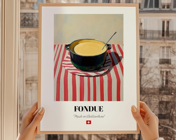 Fondue Swiss Cheese Pot Oil Painting Made in Switzerland Poster