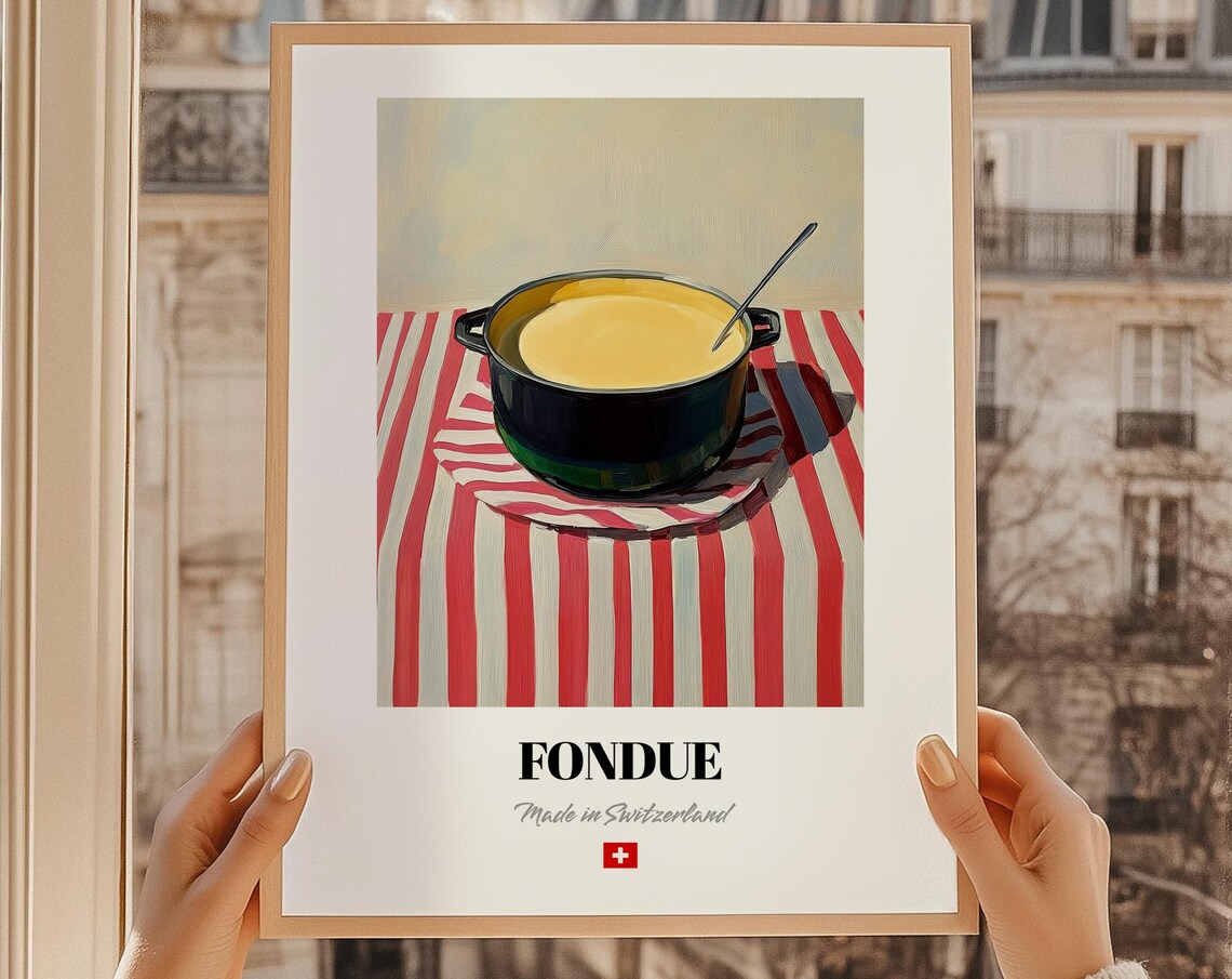 Fondue Swiss Cheese Pot Oil Painting Made in Switzerland Poster