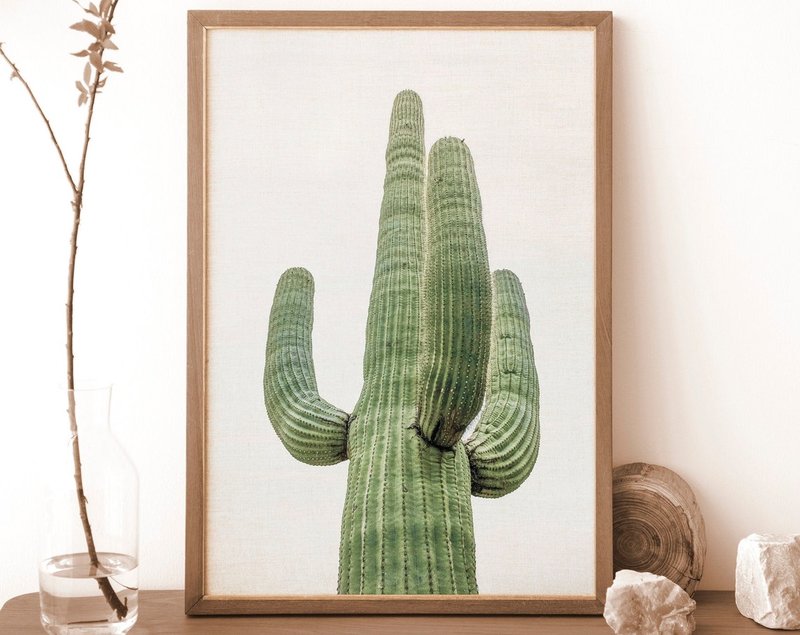 Saguaro Cactus Minimalist Desert Botanical White Background Wall Art