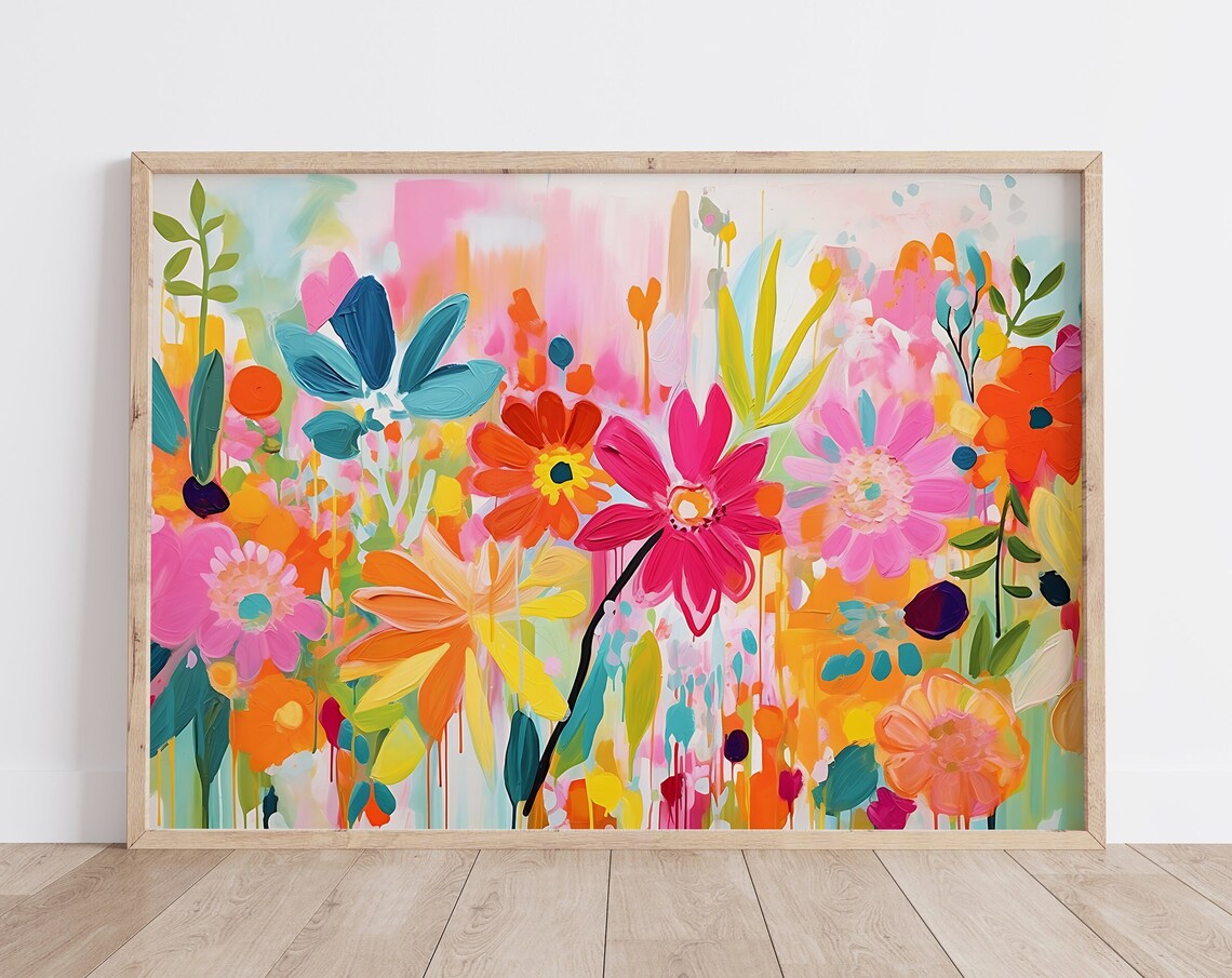Abstract Floral Gouache Art Print, Summer Botanical