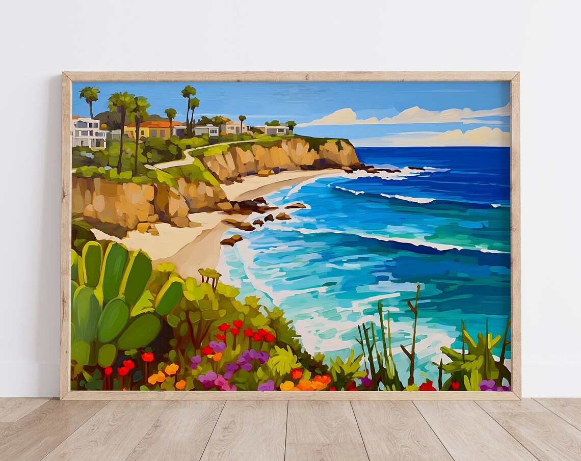 Laguna Beach Travel Poster, California Coast Gouache