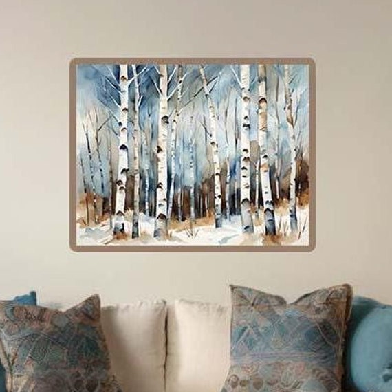 Winter Birches Watercolor Painting Forest Nature Art Print Landscape Neutral Wall 34