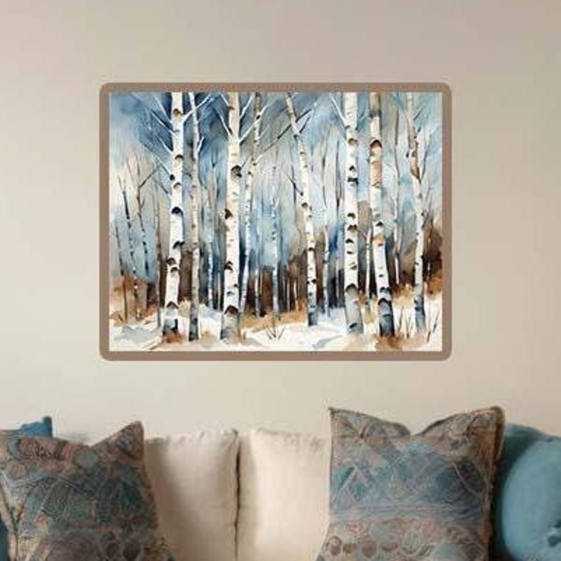 Winter White Birch Forest Snow Quiet Trees Watercolor Poster
