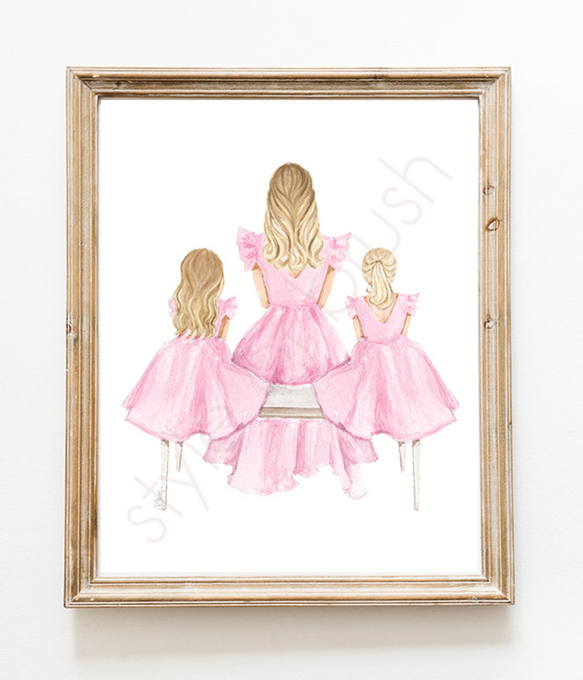 Mother with Two Daughters in Pink Dresses Seen from Behind Poster - Image 2