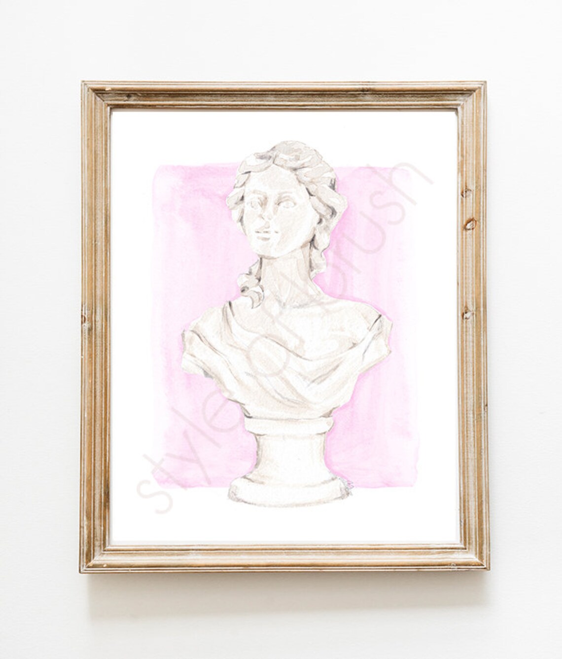 Classical White Marble Bust on Pink Watercolor Background Art Poster - Image 2