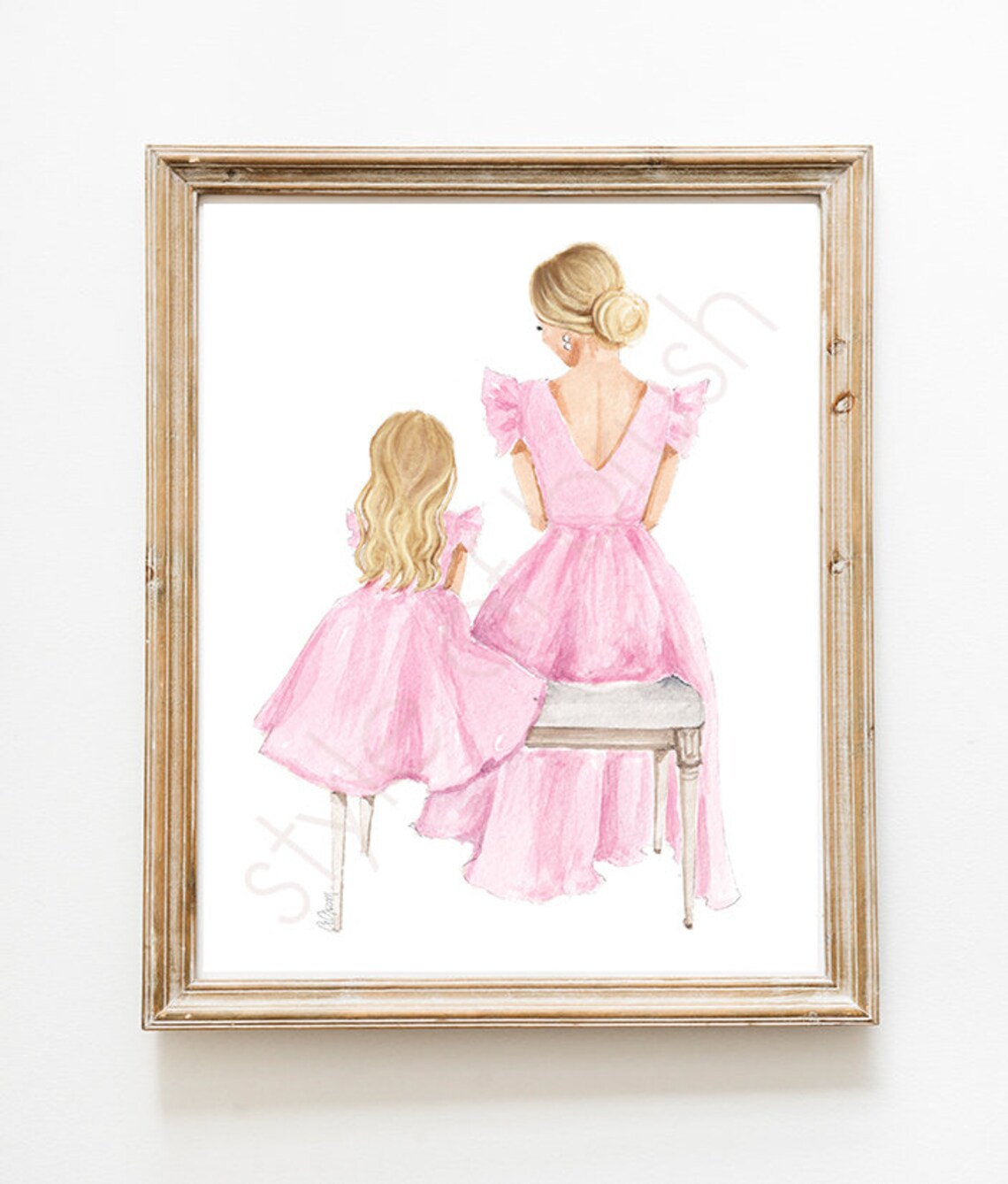 Blonde Mother and Daughter in Matching Pink Dresses Fashion Poster - Image 2