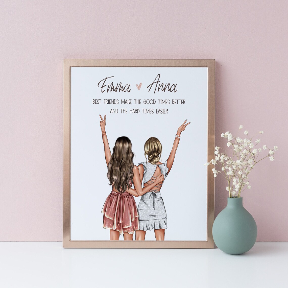 Personalized Best Friends Wall Art Emma Anna Peace Signs Gift - Image 2