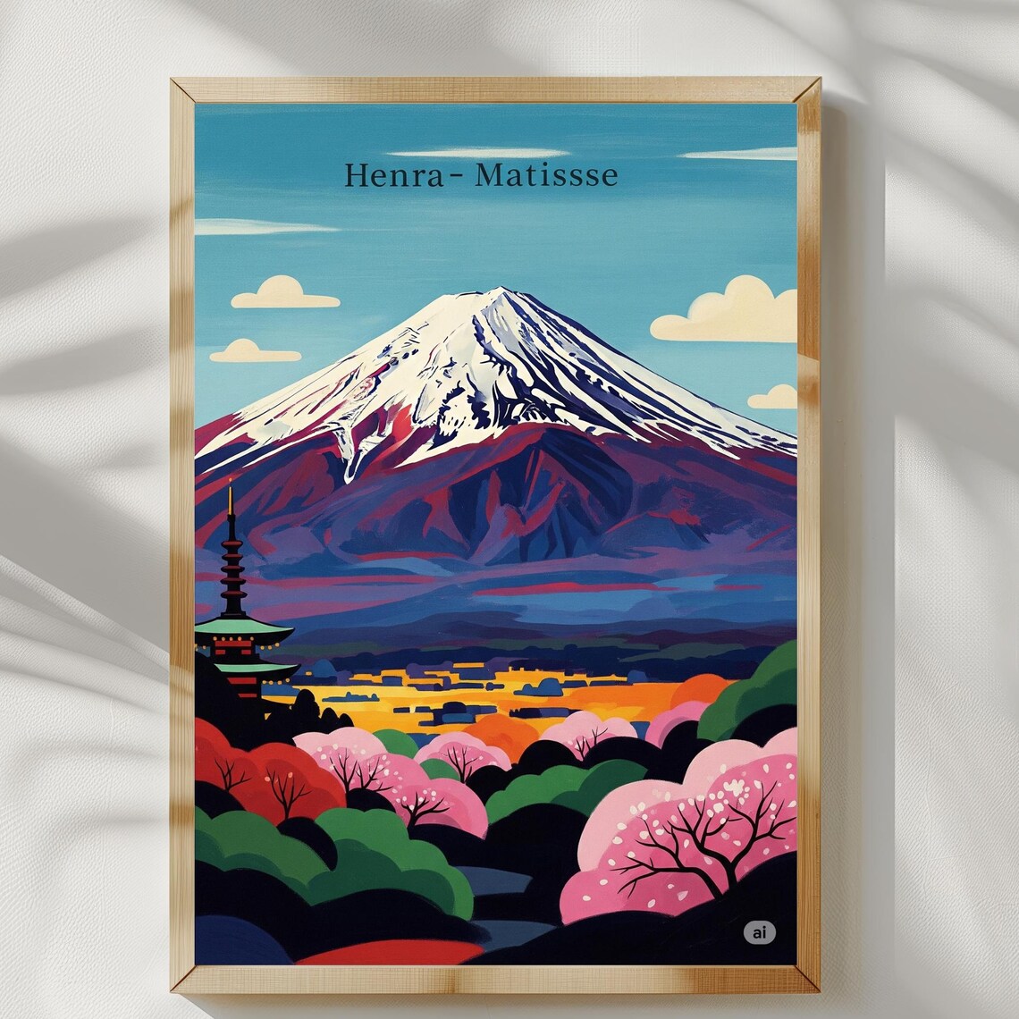 Mount Fuji Pagoda Cherry Blossom Japan Vibrant Landscape Poster